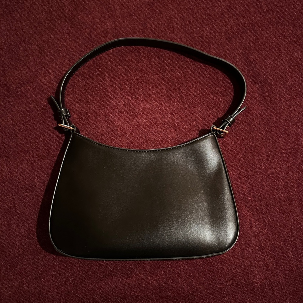 Princess Polly Black Smooth Leather Shoulder Bag with Gold Hardware